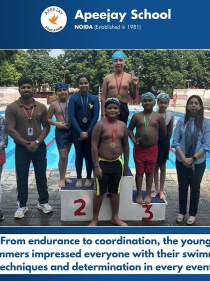 The winners of the boys' swimming events are honored on the podium. From endurance to coordination, these young swimmers impressed everyone with their technique and determination in every race.