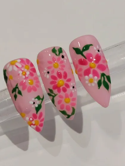 Delicate floral nail art is always in demand. I'll show you my technique for painting detailed petals and leaves, using different brush types to create beautiful, layered flower designs like this one.