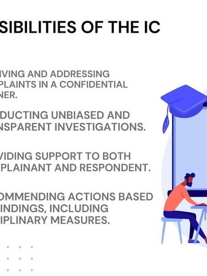 Here, I outline the core responsibilities of the Internal Committee. These include confidentially receiving complaints, conducting unbiased investigations, supporting all parties, and recommending appropriate disciplinary actions.