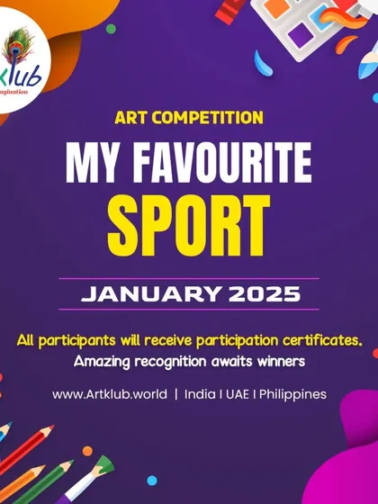 Here is the official announcement for our 'My Favourite Sport' art competition from January 2025. We host themed contests like this regularly to inspire our students and give them a platform to showcase their skills, with participation certificates for everyone.