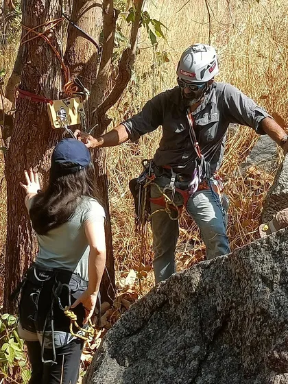 We love to teach, and teach right. Scenes from our Anchoring and Exit Strategies workshop, where participants get hands-on practice with building secure anchors and learning how to safely exit routes.