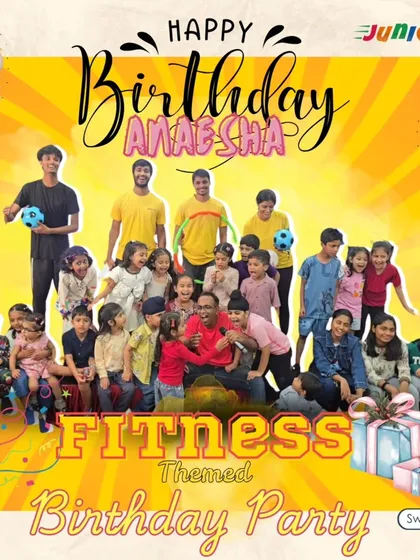 Celebrating Anaesha's 5th birthday, the JuniorFit way. This custom graphic is a great memento from her action-packed fitness party.