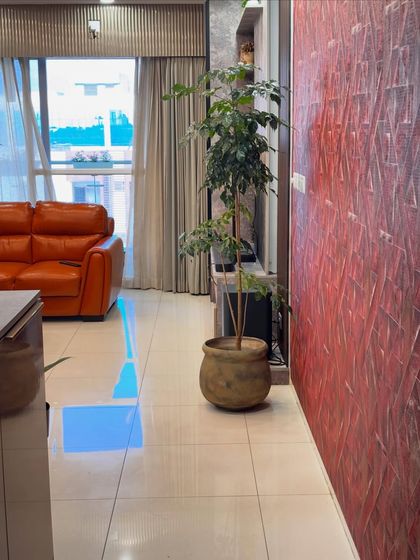 A tall Ficus tree adds height and elegance to this living room corner. Its placement by the window ensures it gets the bright, indirect light it needs to thrive.