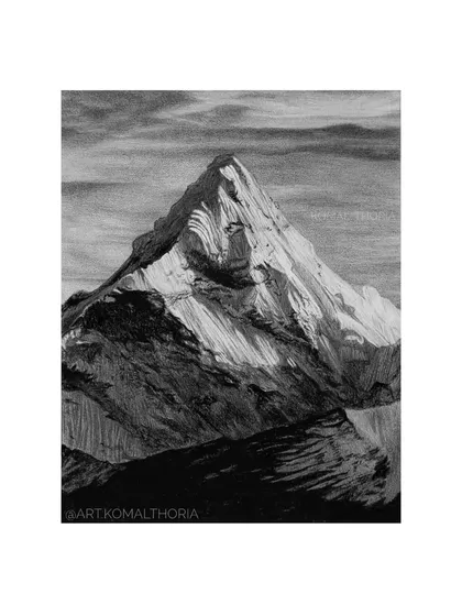 A pencil drawing of the Himalayas. Mountains are a subject very close to my heart, and I love capturing their majestic and powerful presence.