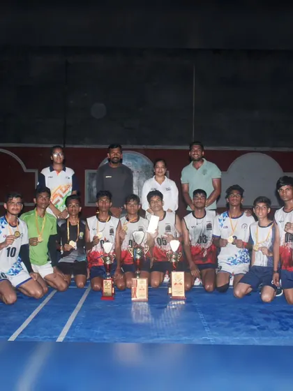 The complete group of winners from the Interschool Kho-Kho tournament, including our U-19 and U-14 boys' teams who both won medals.
