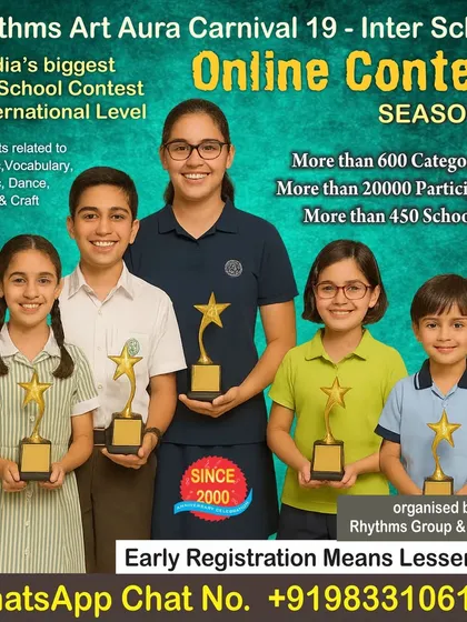 The poster for Season 20 of our Rhythms Art Aura Carnival, India's biggest inter-school online contest. We are proud to provide a platform for over 20,000 participants from more than 450 schools.