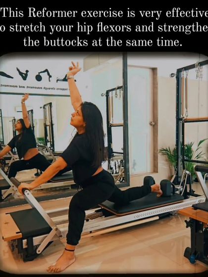 This lunge variation on the reformer is highly effective for stretching the hip flexors while simultaneously strengthening the glutes.
