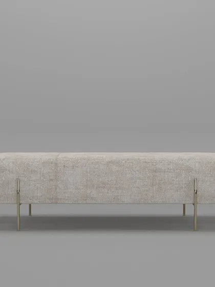A frontal view of the modern bench, emphasizing its simple yet sophisticated design that can complement a variety of interior styles.