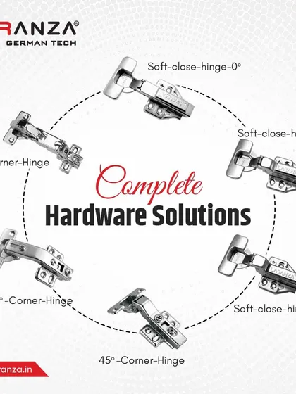 I offer complete hardware solutions. This image displays my range of soft-close and corner hinges, each designed for a specific angle and need.