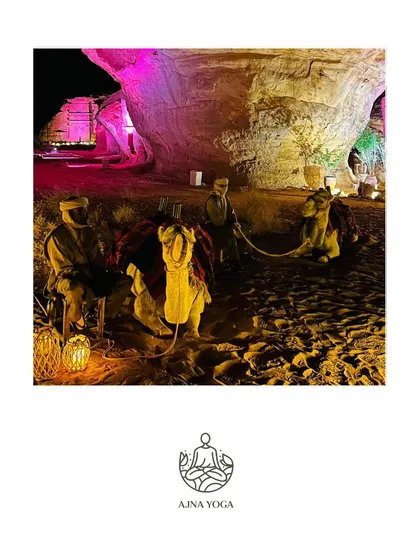 The magic of Al-Ula by night. The landscape transforms under the stars, providing a mystical setting for our evening gatherings and ceremonies.