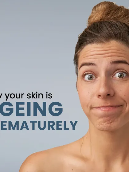 This image asks a crucial question: why is your skin aging prematurely? The following visuals in this series explain the causes and solutions.