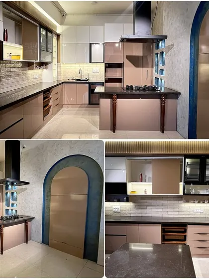 Our sleek and modern acrylic kitchens are designed for both style and functionality. This display from our Yelahanka showroom features high-gloss finishes, smart storage solutions, and an elegant island, showing what's possible for your cooking space.