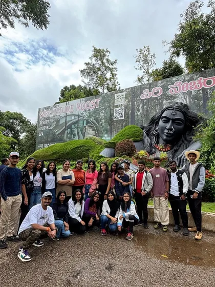 Our group at Siri Cafe, a popular stop in Chikmagalur, known for its beautiful setting.