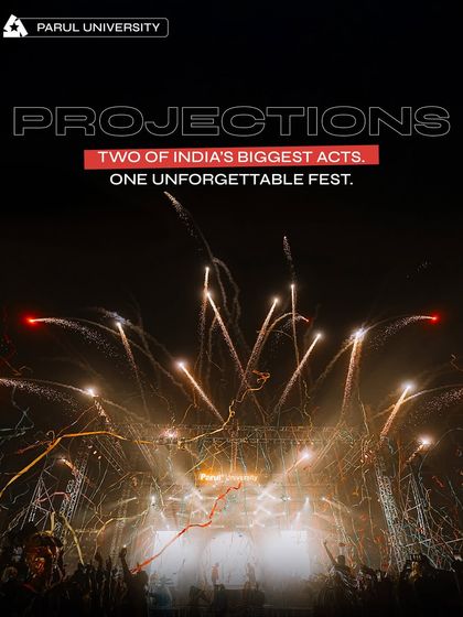 Two of India's biggest acts, one unforgettable fest at Parul University. The night ended with a massive fireworks display we designed to cap off the energy.