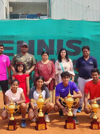 All the winners and runners-up from the 5th Shri Rajesh Patel Memorial Super-Series AITA Tennis Tournament.