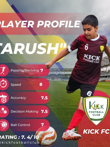 This player profile for Tarush from our junior's advanced batch shows his current ratings, giving him clear areas to focus on for improvement.