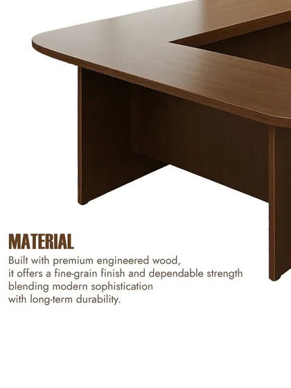 This image highlights the material used in my conference tables. I use premium engineered wood with a fine-grain finish to ensure long-term durability and a modern, sophisticated look.