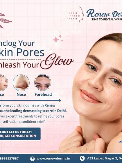 Unclog your pores to unleash your glow. This graphic illustrates common problem areas like the face, nose, and forehead where pores can get congested, and invites you to discover our expert treatments to refine them.