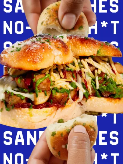 Introducing the Thecha Chip Butty, another unique sandwich built on my garlic knots. This one is filled with spicy thecha and crispy potato chips.