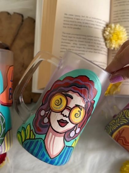 A close-up of the female portrait on one of our new beer mug designs.