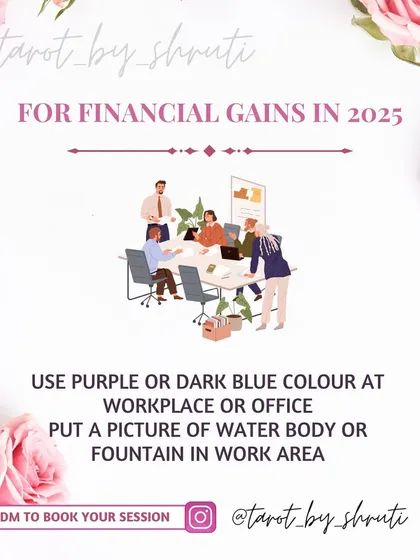 I often share simple Vastu and energy tips to help you improve your life. This graphic shows how using specific colors like purple or adding a picture of a water body at your workplace can help attract financial gains in the coming year.