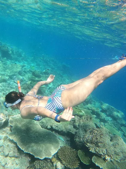 Exploring the vibrant coral reefs while snorkeling. I arrange for professional underwater photography so you can just live in the moment.