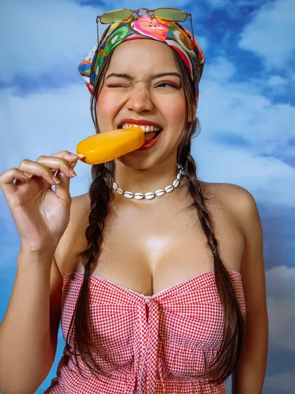 A playful and energetic shot that adds personality to the campaign. This kind of image is highly engaging for social media and helps to define a brand's fun-loving identity.