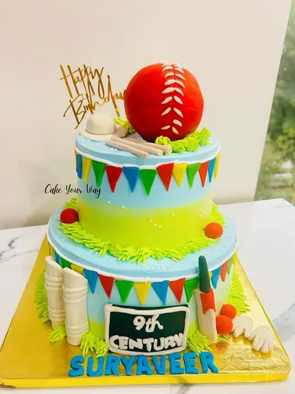 From the pitch to the plate, a two-tier cricket cake celebrating a "9th Century."