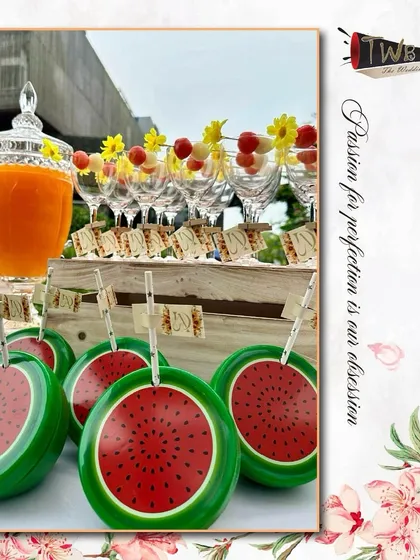 Fun and quirky watermelon-shaped glasses, adding a playful touch to our mocktail bar and delighting guests.