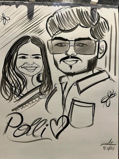 A cute couple's portrait with their nickname "Polli" and a heart. Adding names or pet names is an easy way to personalize your art.