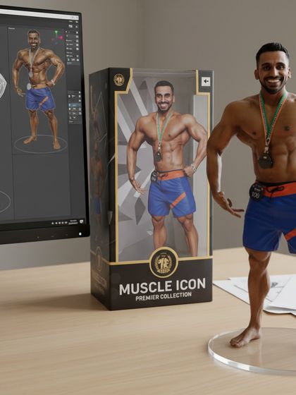 A little fun celebrating the physique I have built. This custom 'Muscle Icon' collectible shows the 3D modeling process, a cool reminder of what can be achieved.
