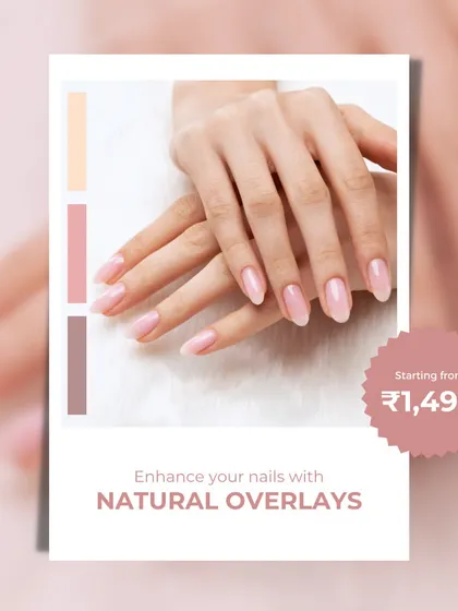 Enhance the strength and beauty of your natural nails with our overlay service. This adds a protective layer that prevents breakage and creates a perfectly smooth canvas for your polish.