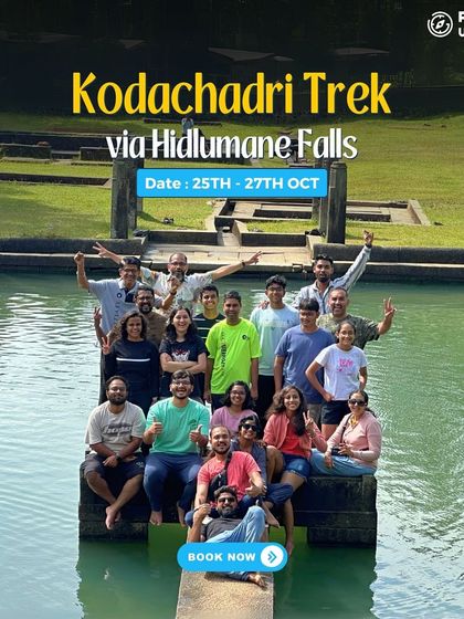 A group of friends posing at a scenic spot near the base of the Kodachadri trek, ready for the adventure to begin.