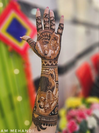 This full arm design shows a different style of storytelling, with bold figures and a clear narrative flow from the hand to the elbow.