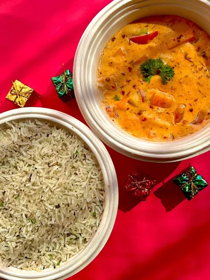 A festive Christmas meal of Exotic Veggies in Paprika Sauce with Herbed Rice. I love creating special menus to match the theme of your celebration.