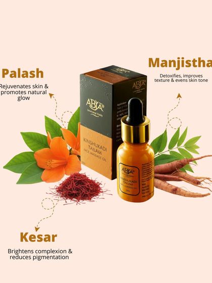 The hero ingredients of my Kinshukadi Tailam: Palash to rejuvenate, Manjistha to detoxify and even skin tone, and Kesar to brighten the complexion.