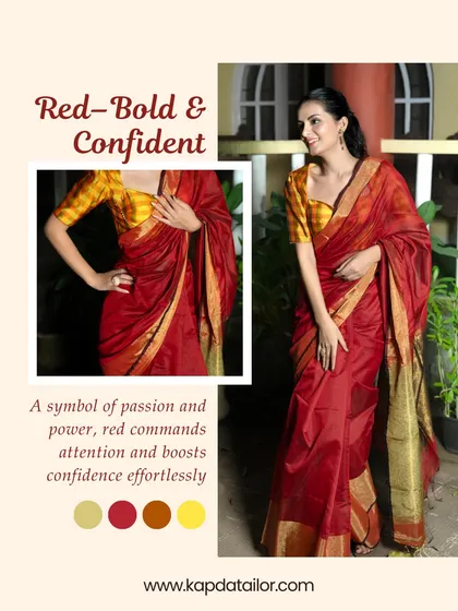 Red is for the bold and confident. A symbol of passion and power, a red saree like this one commands attention and boosts confidence effortlessly.