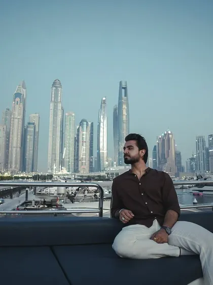 Hello Habibi! Taking a moment to soak in the stunning Dubai skyline from a yacht. Hosting weddings in such iconic locations is a dream, and I bring a global standard of entertainment to match.