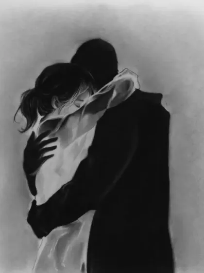 Sometimes a simple silhouette can say everything. This piece, "Lag Ja Gale," is about the feeling of a comforting hug, drawn with deep charcoal to create a powerful, emotional image.