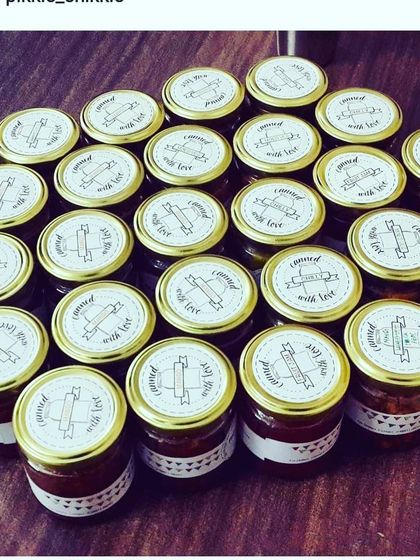 A batch of pickles with our special "Canned with love" labels, ready for a gift order.