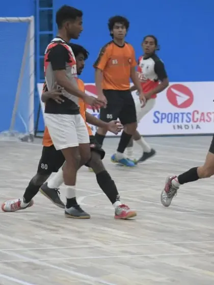 An intense moment from a Delhi Futsal League game, highlighting the tactical side of small-sided games.