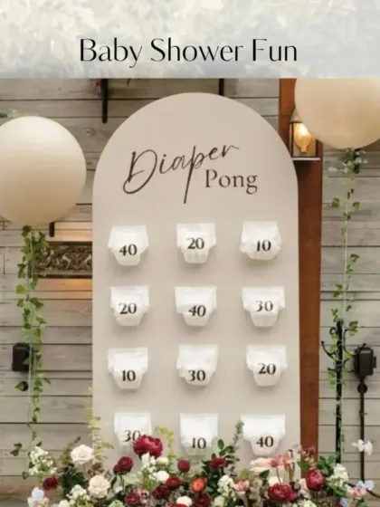 We love adding playful and unique touches to baby showers. This "Diaper Pong" game was a fun and interactive way for guests to celebrate the parents-to-be, bringing lots of laughter to the floral-themed event.