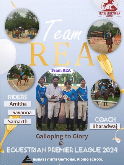 A poster celebrating Team REA's participation in the Equestrian Premier League 2024. We are proud to send our talented riders and coaches to compete at such prestigious events.