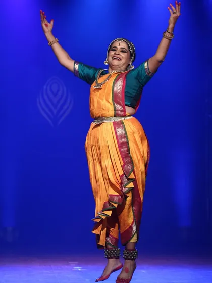 This is me, lost in the art. A moment of complete surrender during a performance of "Bhakt Jana Vatsale." For me, dance is a conversation with the divine, and I strive to impart this sense of devotion to all my students.