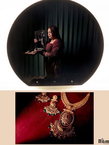 A creative collage showing the bride with her jewelry, highlighting the importance of these beautiful details in her final look.