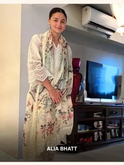 Alia Bhatt looking cozy at home in another one of my floral print kurta sets. My goal is to make clothes you'll love wearing everywhere.