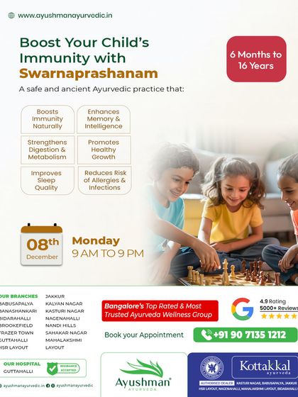 As children grow, their immune systems face new challenges. Swarnaprashanam helps reduce the risk of allergies and infections, allowing them to stay active and engaged in school and play.