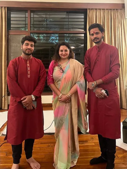 A post-performance picture with Dr. Meeta Pandit Ji and a fellow musician.