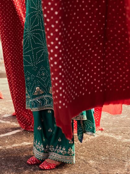 A detail shot focusing on the textures of Bandhani and intricate embroidery from the Anita Dongre campaign. I love capturing these close-ups that celebrate the skill of the artisans.