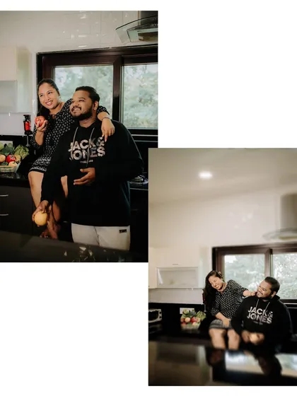 A collage of candid moments in the kitchen. These everyday settings can make for the most authentic and memorable photos.